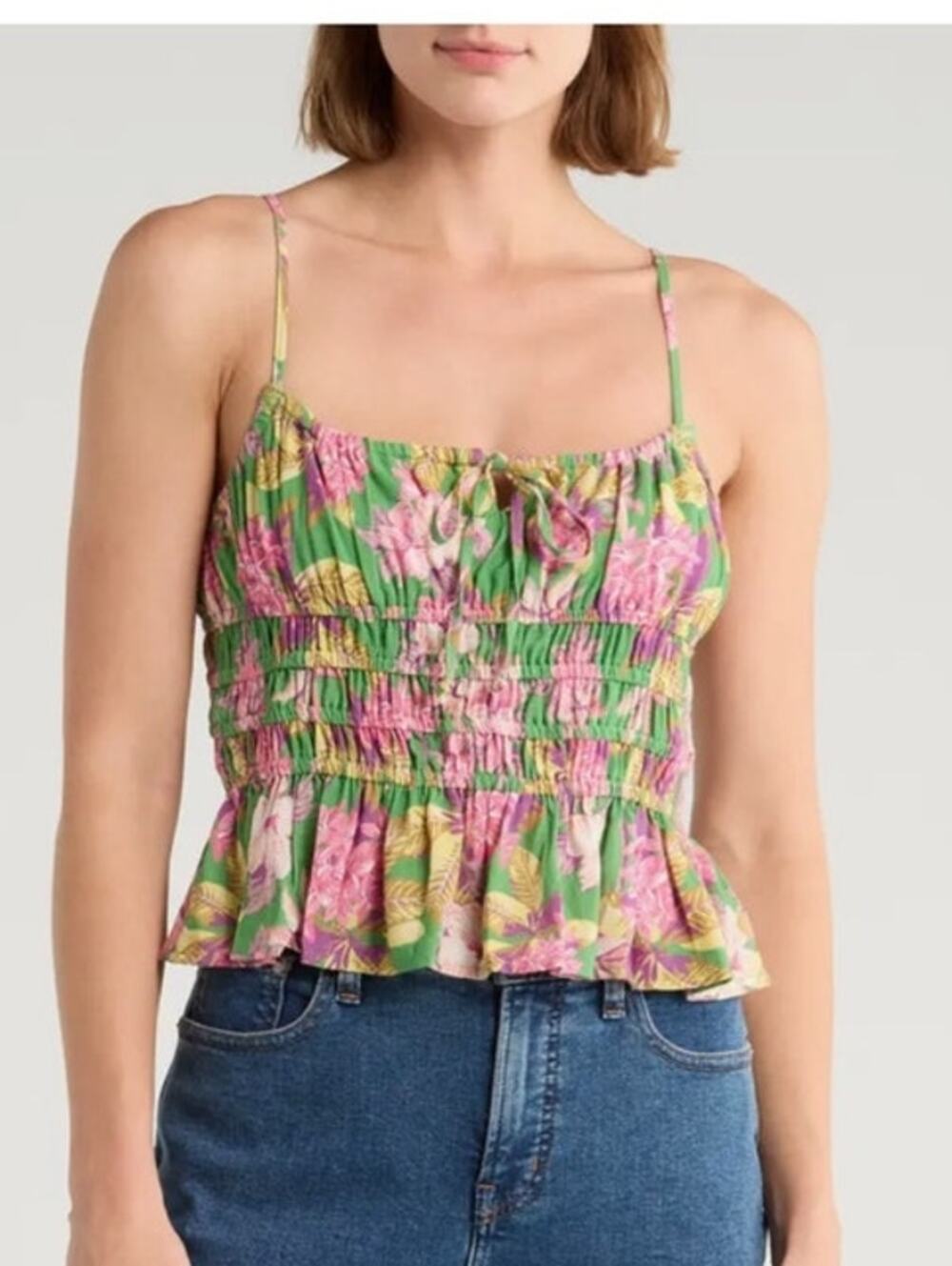 NSR Strappy Floral Camisole Smocked Cropped Large